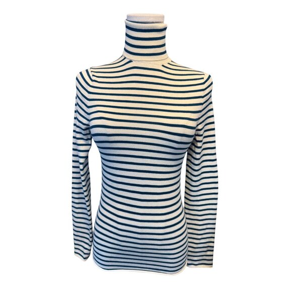 2/$30 ZARA Medium Striped Teal/Ivory Turtleneck Long Sleeve Sweater - Picture 11 of 12